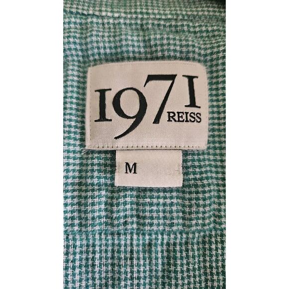 REISS 1971 Vinci Mens Plaid Flannel Shirt Size Med Blue Green Patch Pockets - Picture 7 of 10